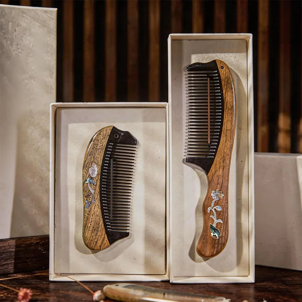 Intangible Cultural Heritage Comb，Bone & Wood Inlaid，Redwood & Ox Horn