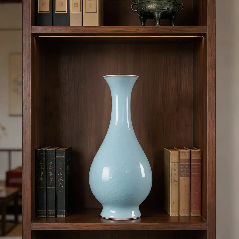 Ru Ware Sky-Cyan Yuhuchun Vase, Modern Pure Handcrafted Replica, Ancient Official Kiln Celadon Vase