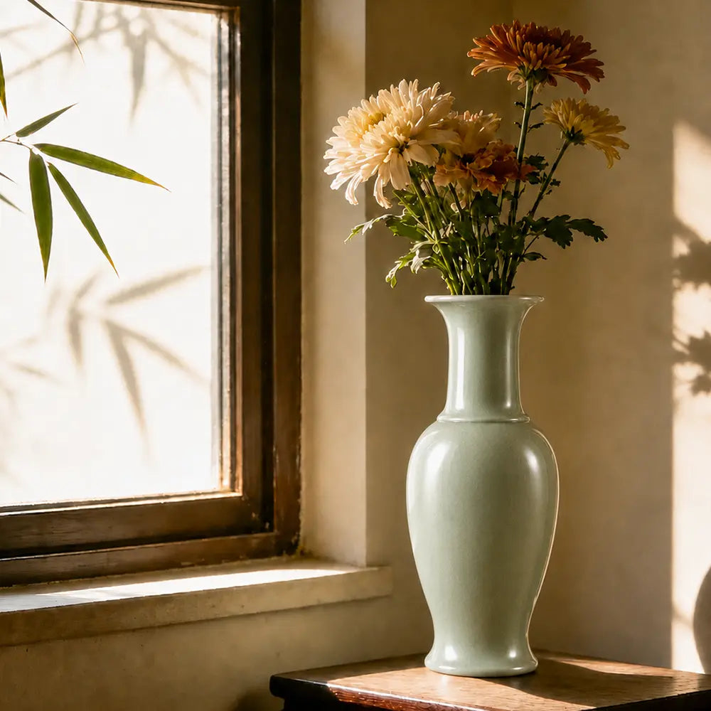 Ru Ware Sky-Cyan Club Mallet Vase, Modern Pure Handcrafted Replica, Ancient Official Kiln Celadon Vase